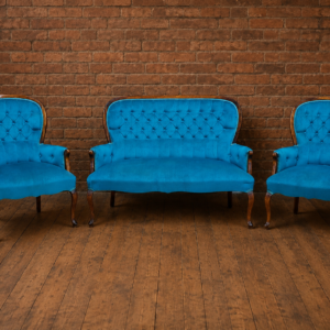 Bright Blue/Teal 3-Piece Upholstered Seating Set (Sofa + 2 Armchairs)