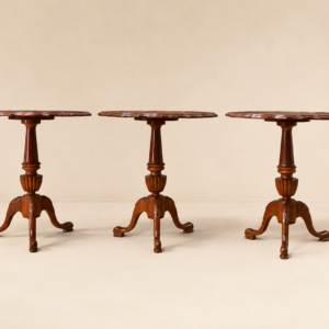 Set of 3 Round Pedestal Side Tables with Scalloped Edges and Tripod Bases