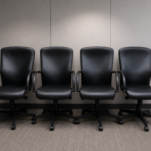 Set of 4 Black Office Chairs with Armrests & Five-Star Wheeled Bases