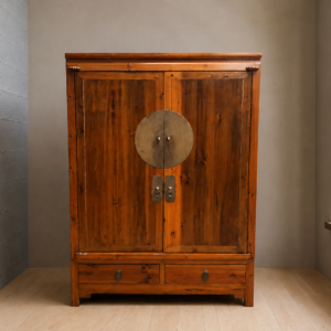 Wooden Two-Door Cabinet / Armoire with Drawers & Shelving