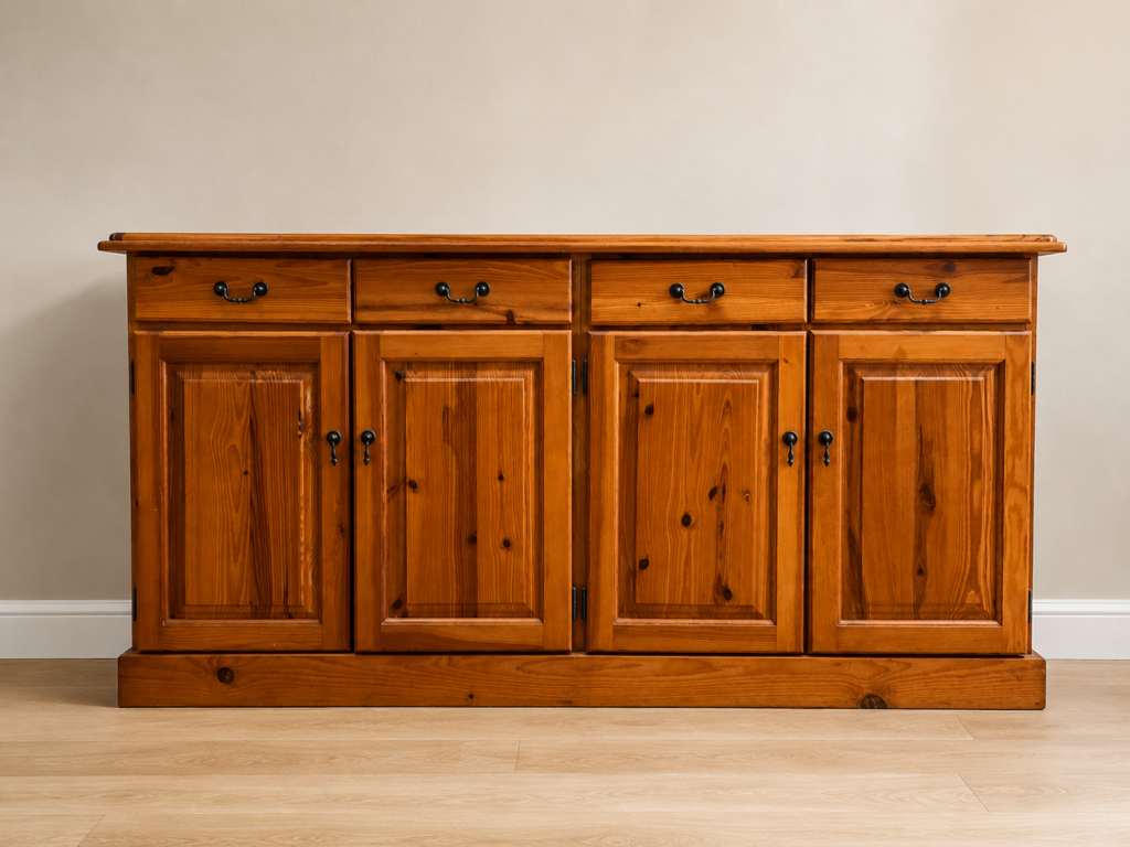Four-door four-drawer wooden sideboard / buffet, 185 x 49 x 93 cm