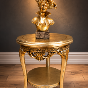 Gilt decorative bust with small round gilt side table (set)
