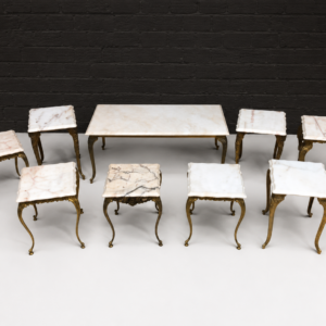 Set of 9 side & coffee tables — marble-style tops with gold-tone metal legs