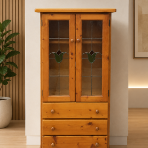 Tall Cabinet / Cupboard with Stained-Glass Doors, 3 Drawers — 77 x 50 x 153 cm