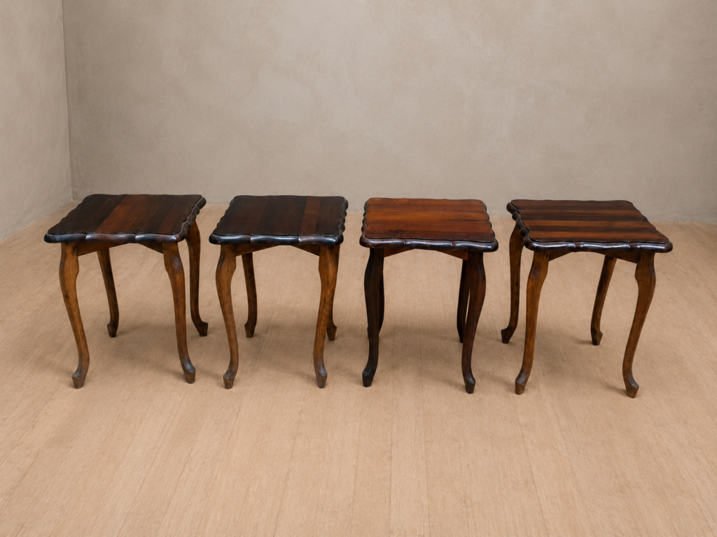 Set of 4 Small Wooden Side Tables, 32 x 30 x 40 cm — Matching Pair