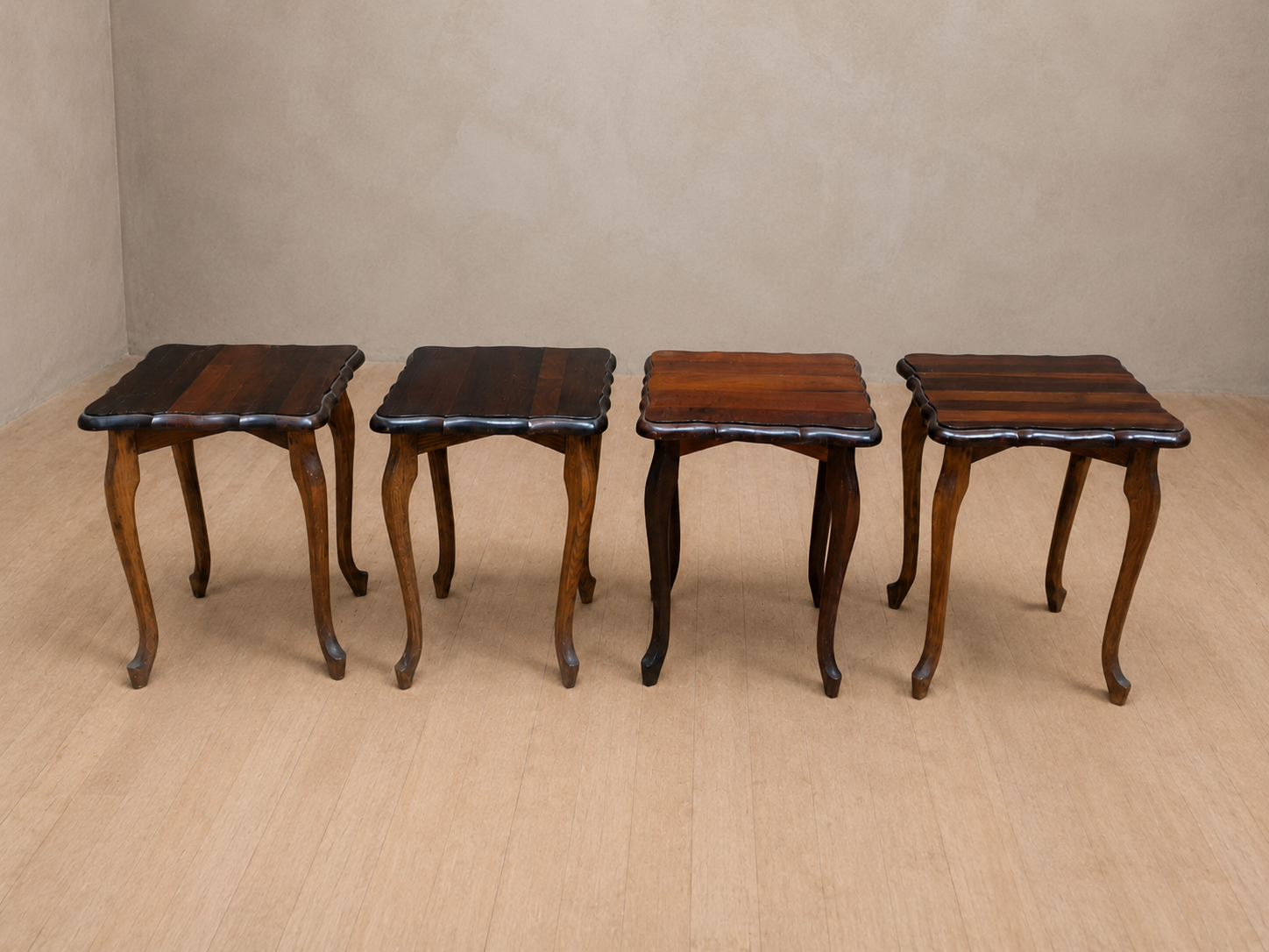 Set of 4 Small Wooden Side Tables, 32 x 30 x 40 cm — Matching Pair