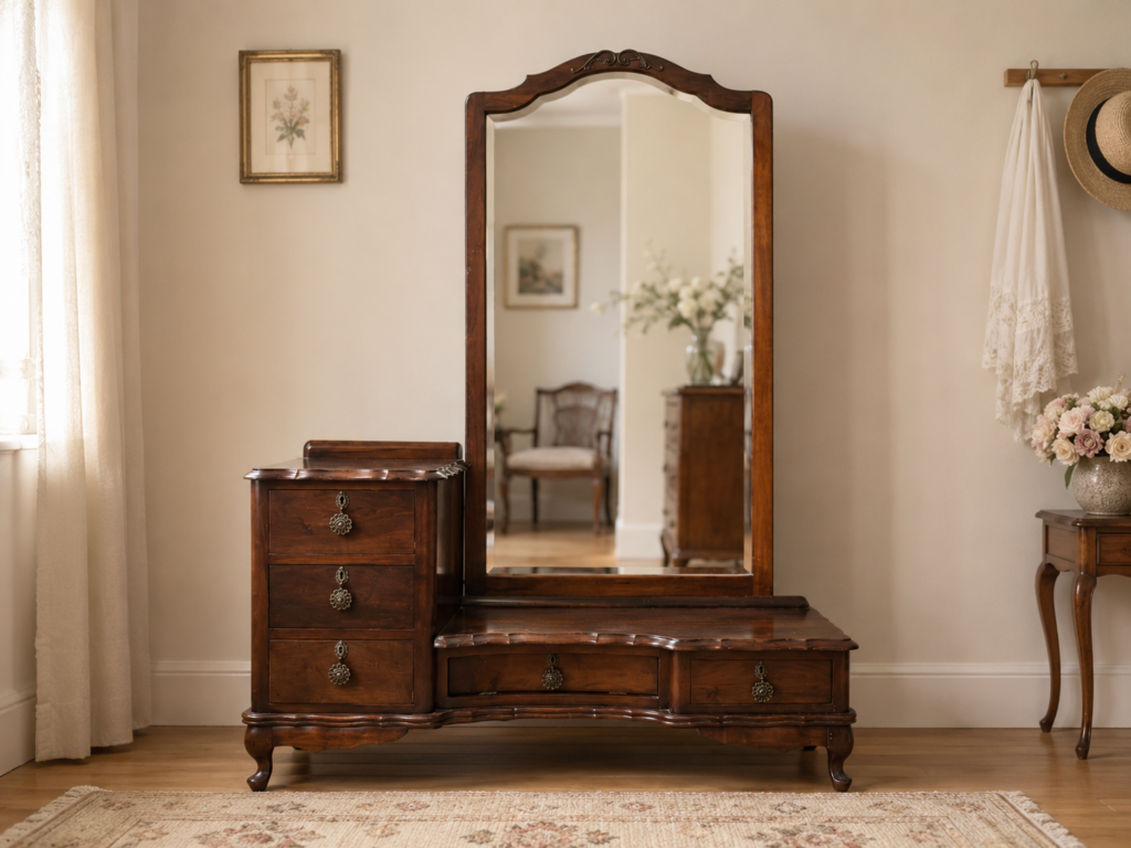 Imbuia Queen Anne-style Dressing Mirror with Low Dressing Chest