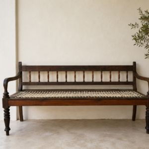 Umbia Riempies Bench with Woven Seat – 185 x 57 x 86 cm, Brown Finish