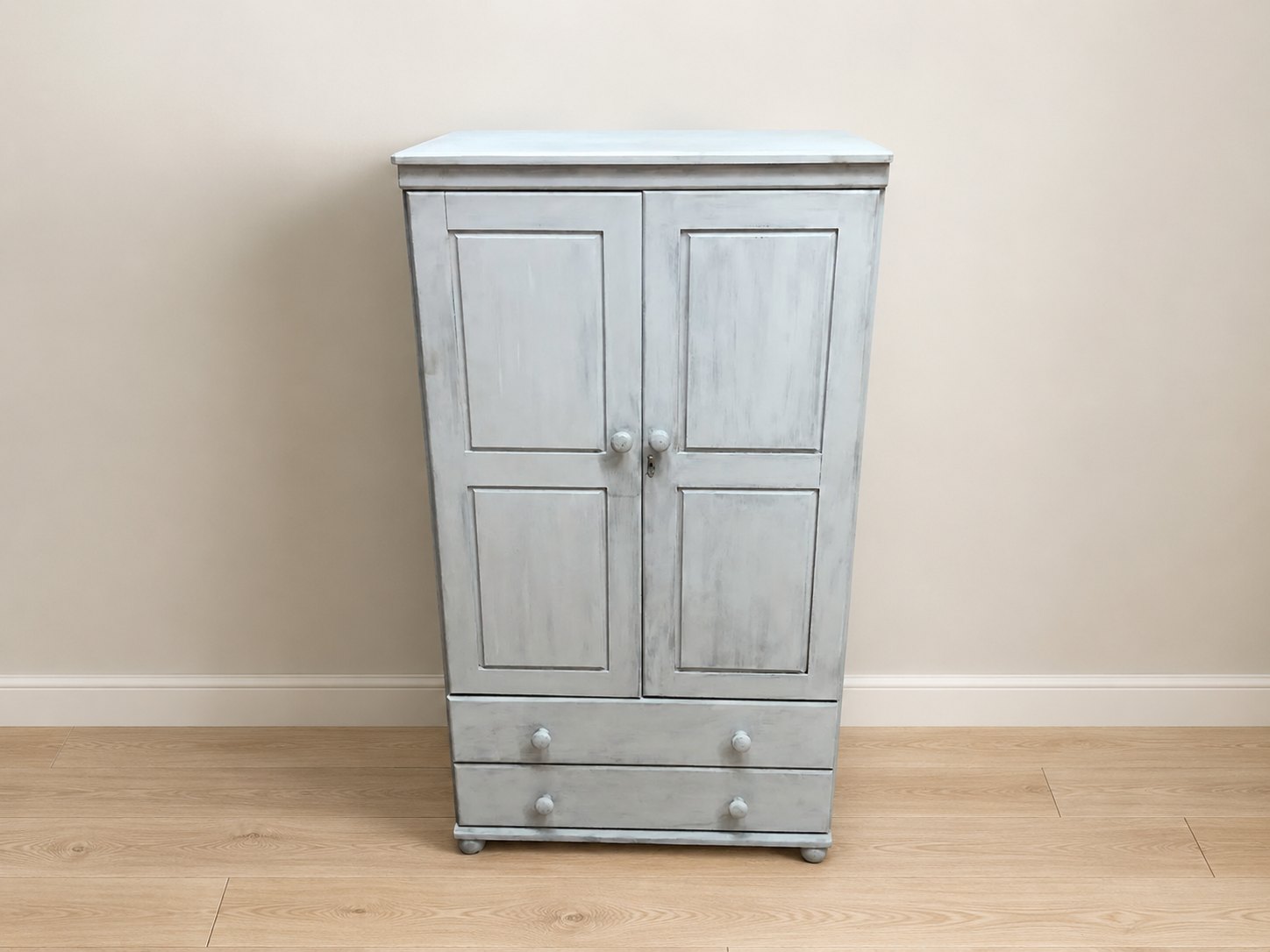 Painted Wooden Wardrobe/Cabinet with Drawers and Key – 158cm High