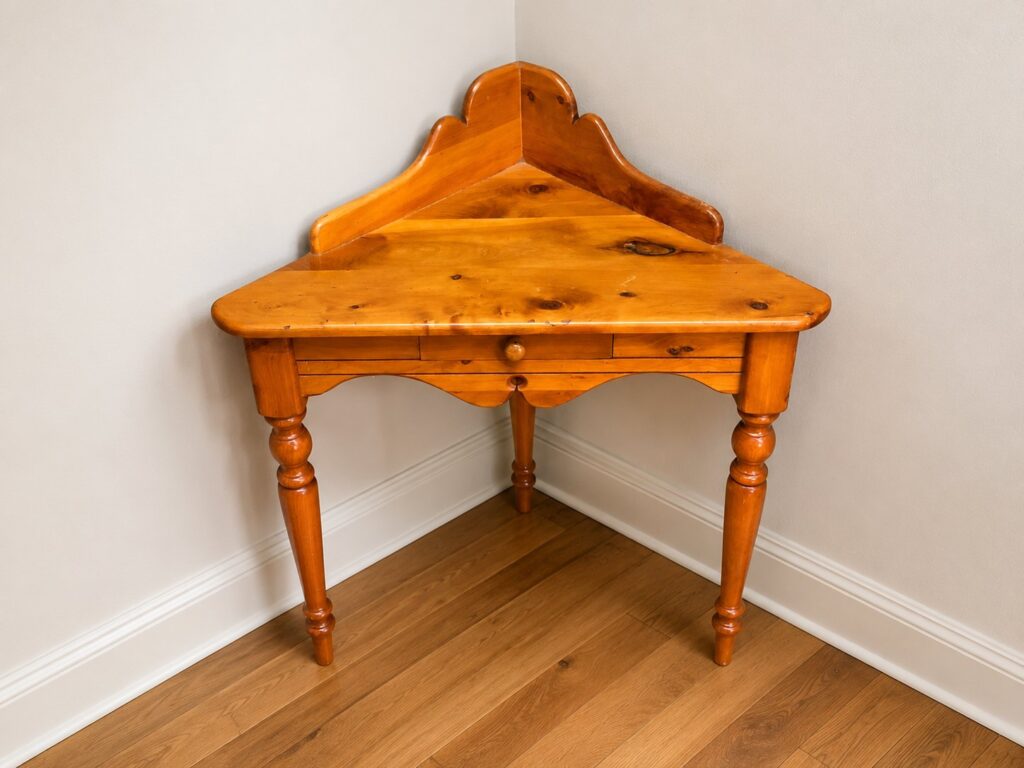 Wooden Corner Table with Single Drawer – Classic Turned Legs, 85x47x93 cm