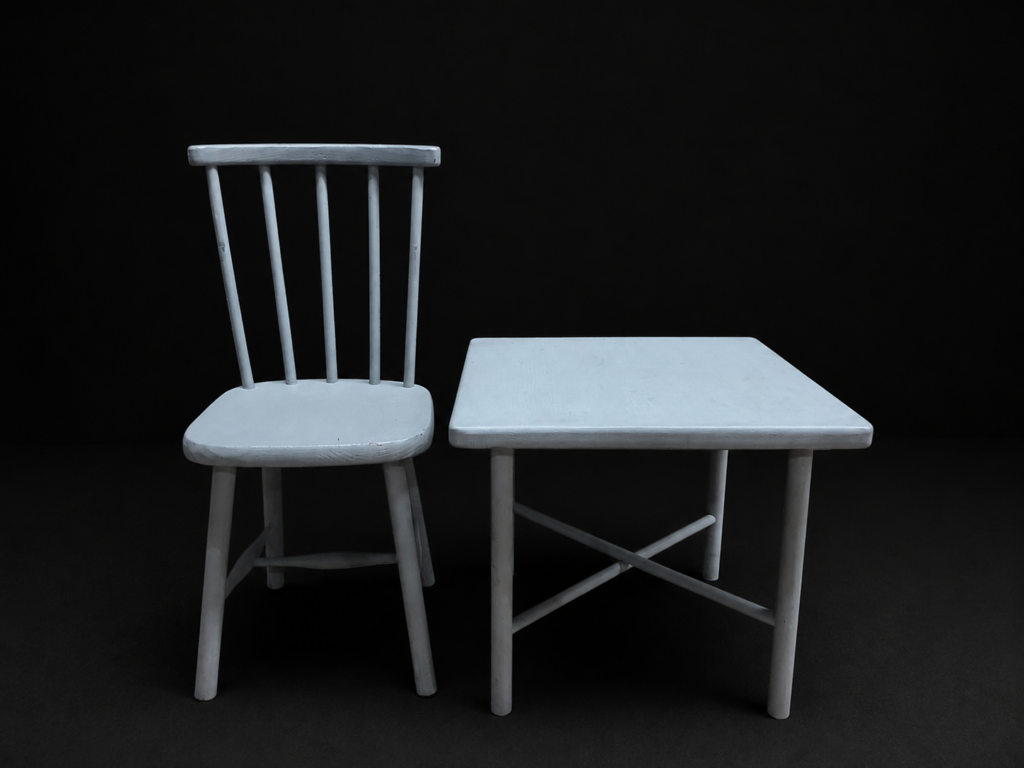 Small Square Table & Matching Chair — Painted Pair, Needs Touch-Up
