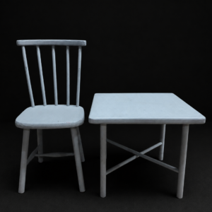Small Square Table & Matching Chair — Painted Pair, Needs Touch-Up