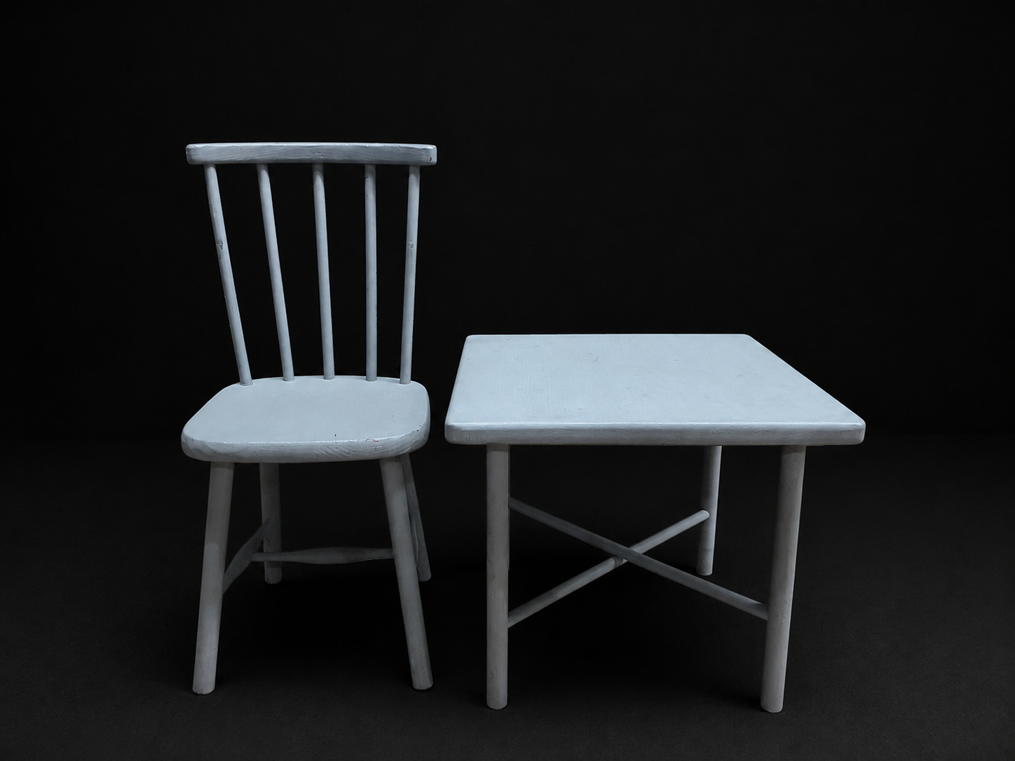 Small Square Table & Matching Chair — Painted Pair, Needs Touch-Up