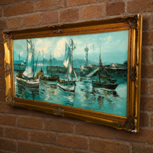 Framed Seascape Painting with Ornate Gold-Coloured Frame (137 x 76 cm)
