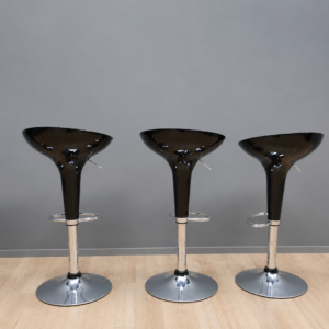 Set of 4 Black Glossy Bar Stools with Chrome Pedestal Bases