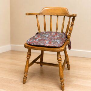 Vintage Wooden Armchair with Patterned Cushion – Repair Project