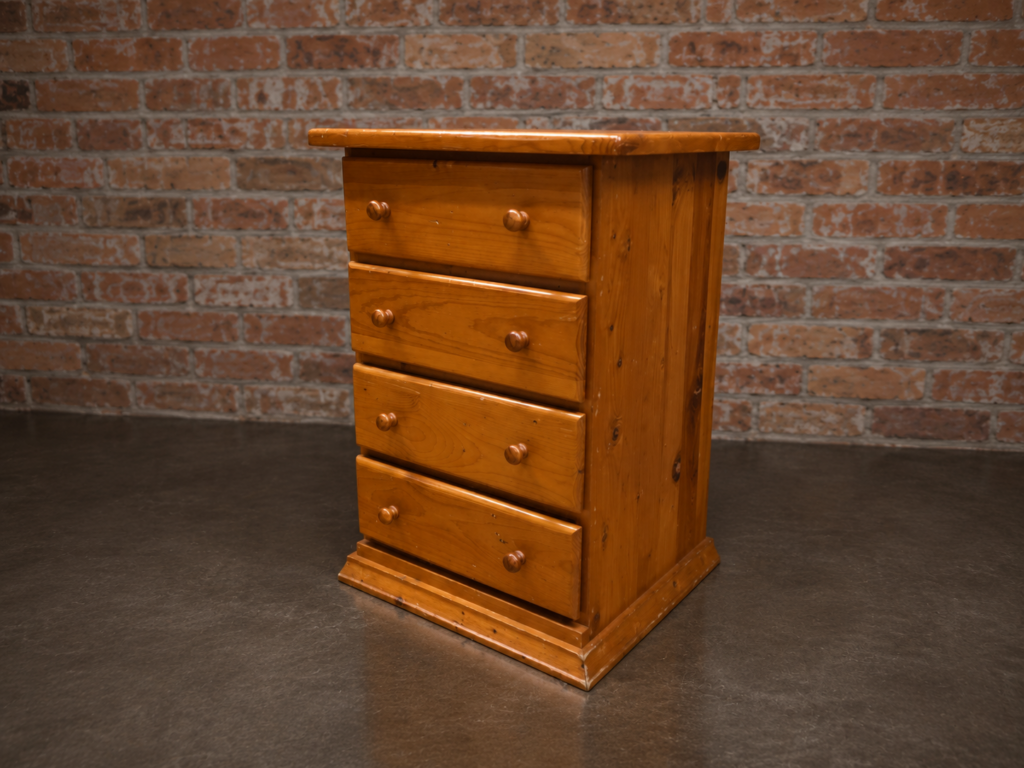 Small Solid-Wood 4-Drawer Chest — Medium Honey Brown, Sturdy Used Piece