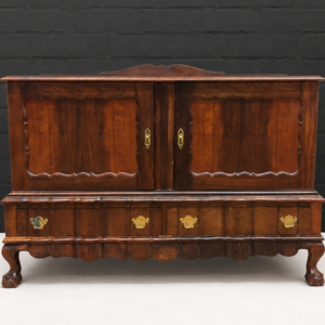 Two-door Wooden Cabinet with Two Lower Drawers – Brown, Shelved Interior