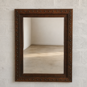 Large Rectangular Wall Mirror with Studded Dark Brown Frame — 114 x 146 cm
