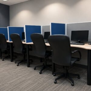 Set of 4 Office Workstations with Chairs, Monitors, Keyboards, mouse and APIpies