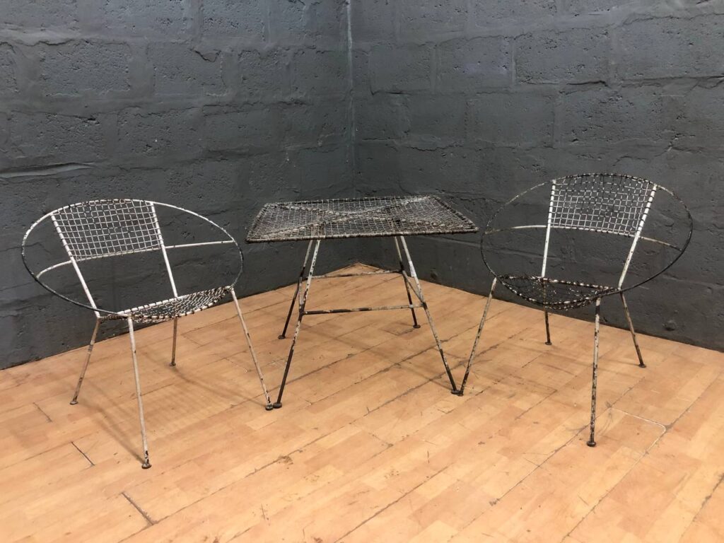 Outdoor Metal Wire Square Table with Two Matching Chairs — 3-Piece Painted Set