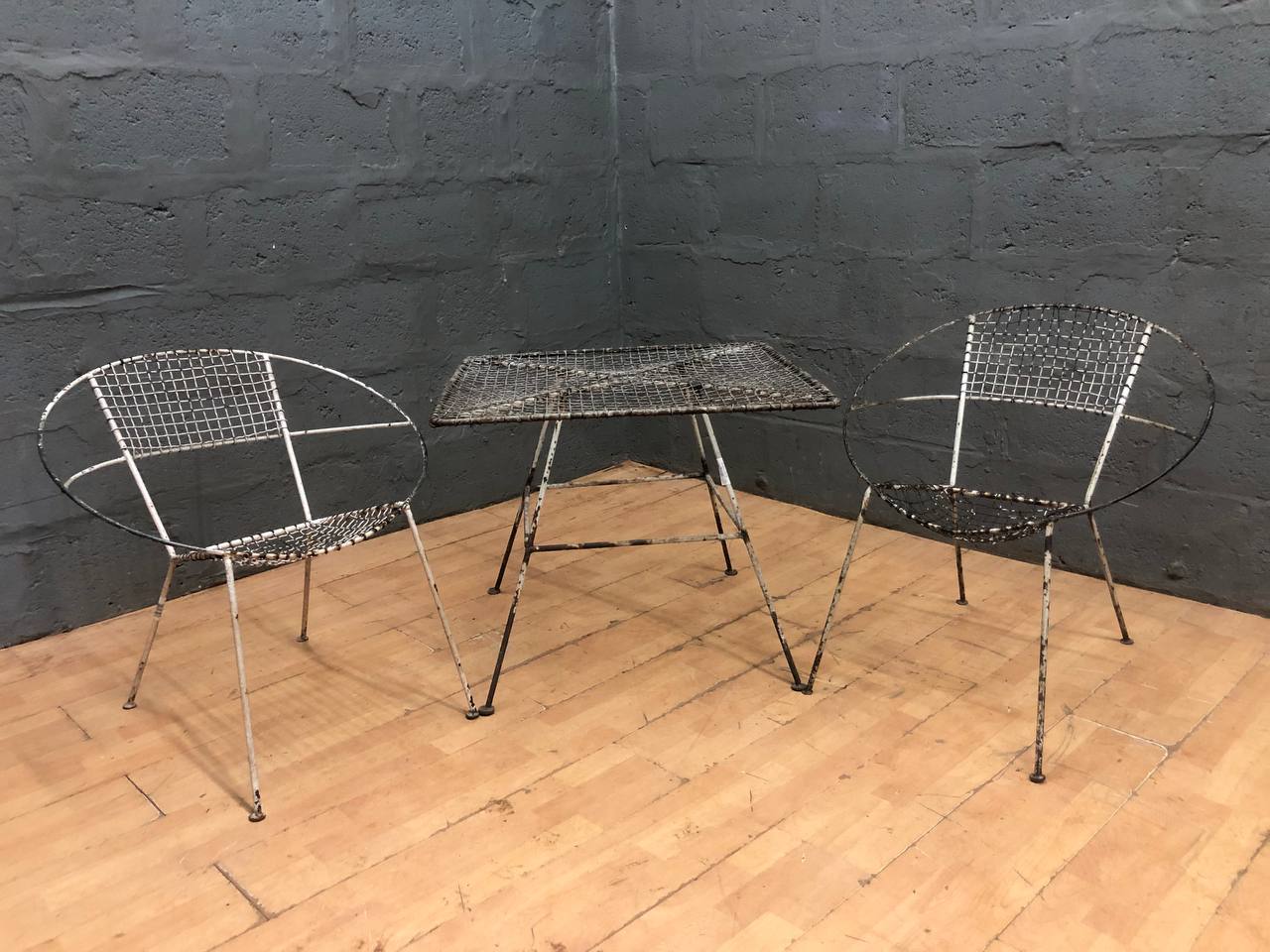 Outdoor Metal Wire Square Table with Two Matching Chairs — 3-Piece Painted Set