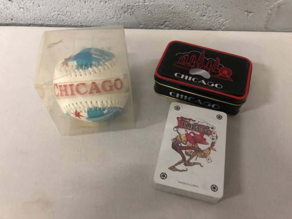 Chicago Souvenir Collectibles Lot – Baseball, Tin & Sealed Playing Cards