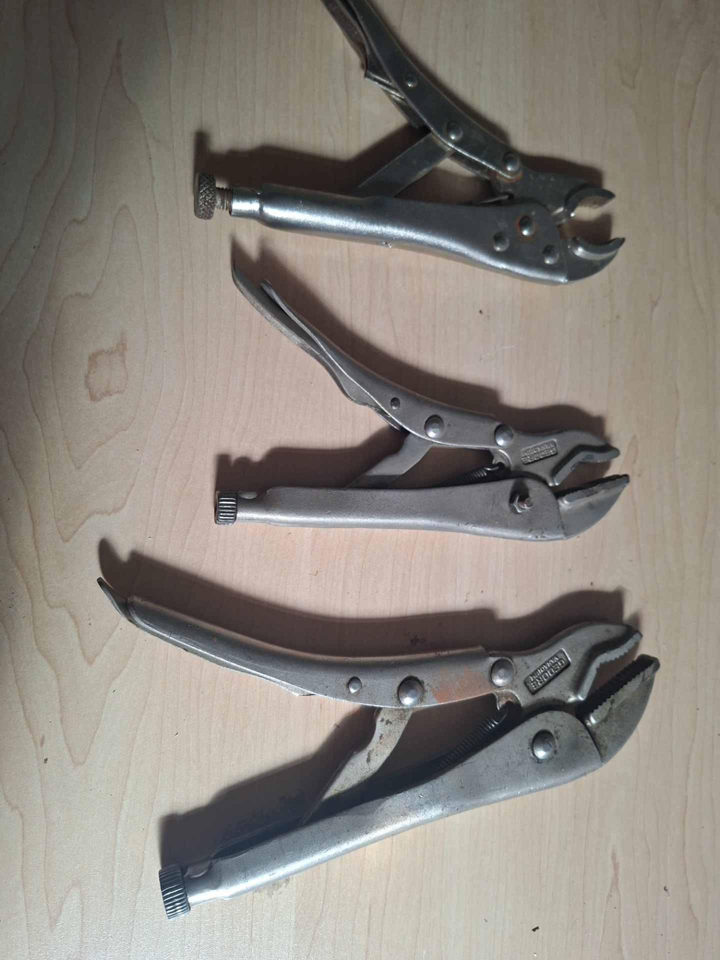 Lot of 3 Locking Pliers / Vice-Grips — 2 x GEDORE, tested working, used with surface rust & jaw wear