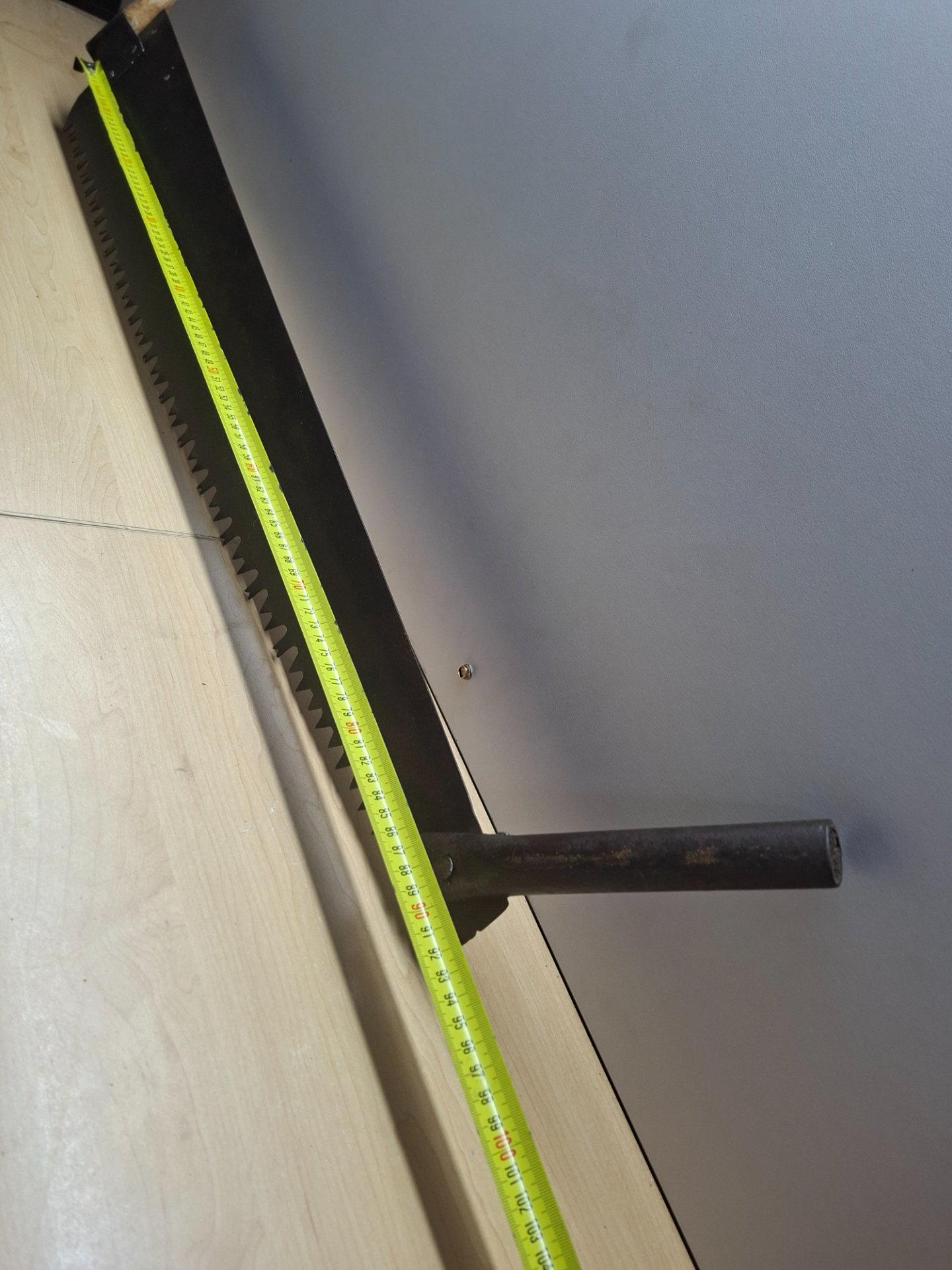 Large Two‑Person Crosscut Saw Blade with Tubular Handles and Replaced Wooden Grip (blade ≈100 cm)