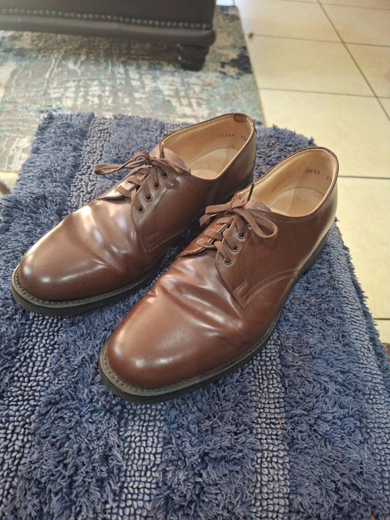 Original military brown leather lace-up shoes — PARABELLUM sole — Size 9 M (270)