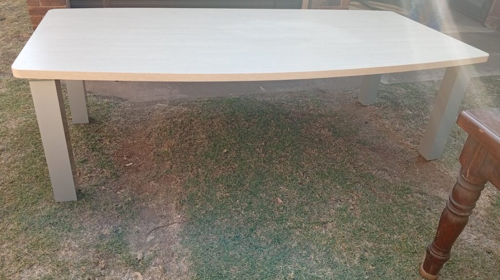 Large Rectangular Laminated Table with Metal Legs — 2400 x 1200 x 750mm, used (surface stain)