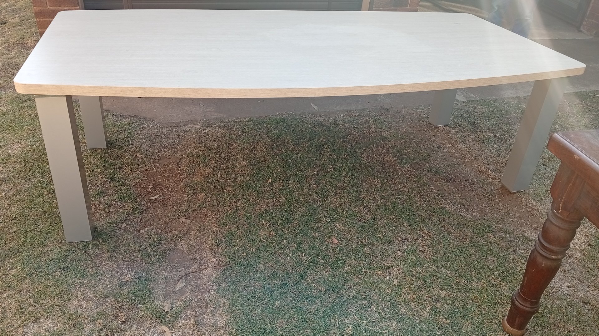 Large Rectangular Laminated Table with Metal Legs — 2400 x 1200 x 750mm, used (surface stain)