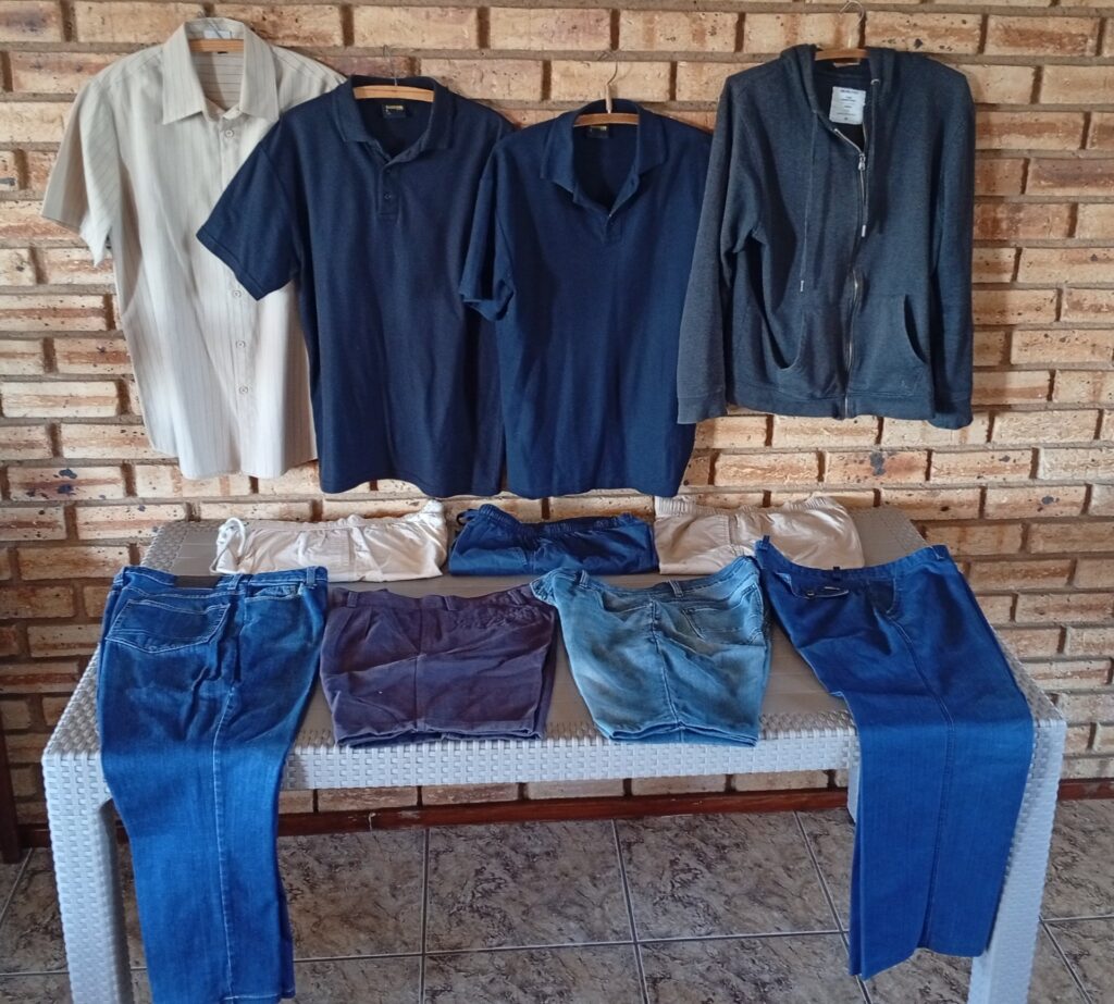 Lot of 11 Used Men’s Clothing — Shirts, 2 Polo Tees, Zip Hoodie & Mixed Jeans/Shorts (Sizes M/S/34)