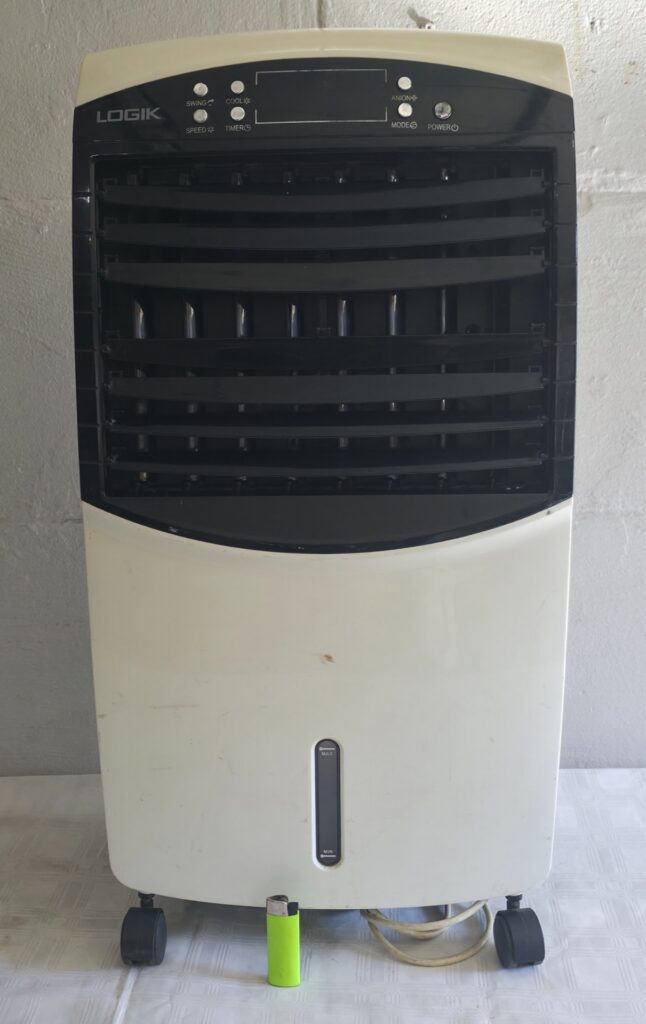 LOGIK portable evaporative air cooler — working, water tank & castors, used with cosmetic damage