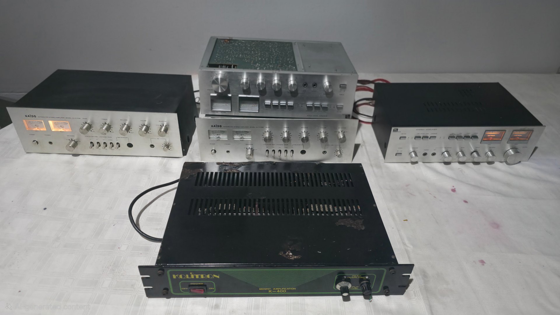 Lot of 5 Mixed Vintage Amplifiers / Receivers (KAIDO x2, KOLITRON K-400 + others) — For Spares / Repair