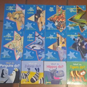Mixed lot of children's books — paperbacks + board books (approx. 12), illustrated titles