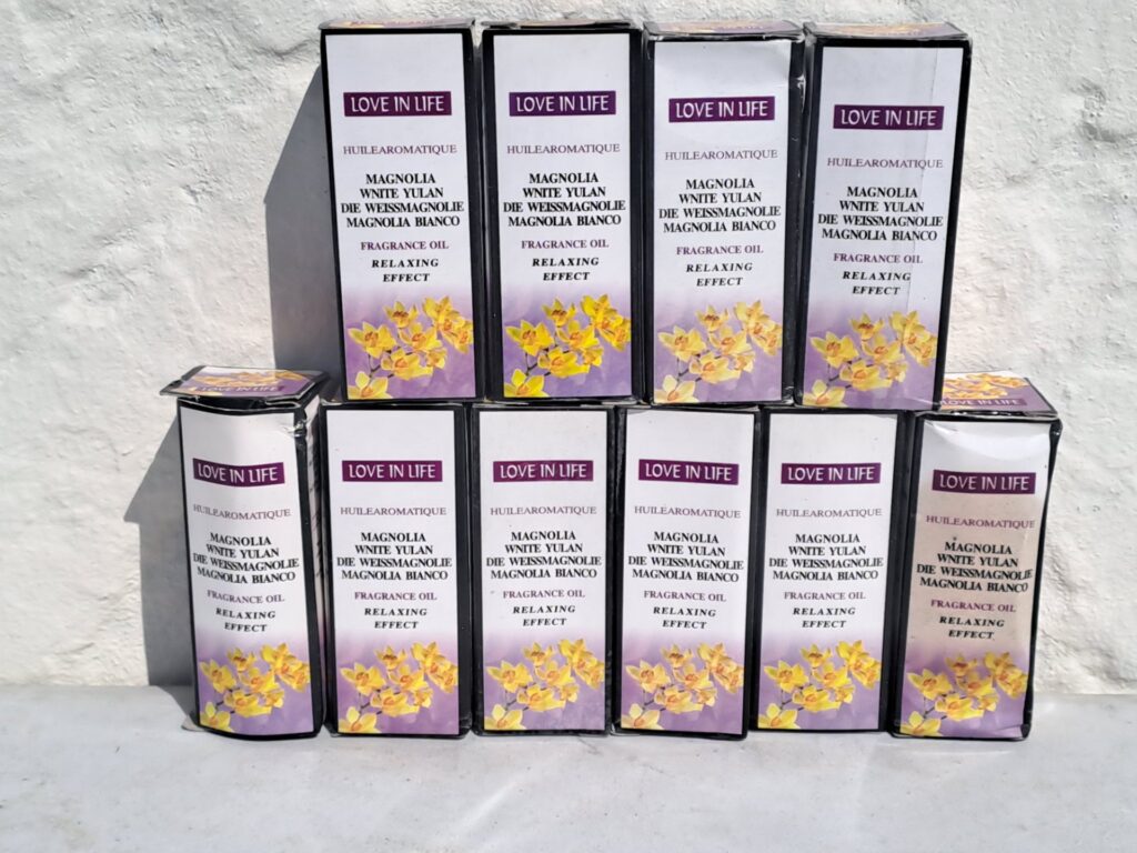 Lot of 10 x Love In Life — Magnolia / White Yulan fragrance oil (boxed, 10ml each) — sealed, boxes dented