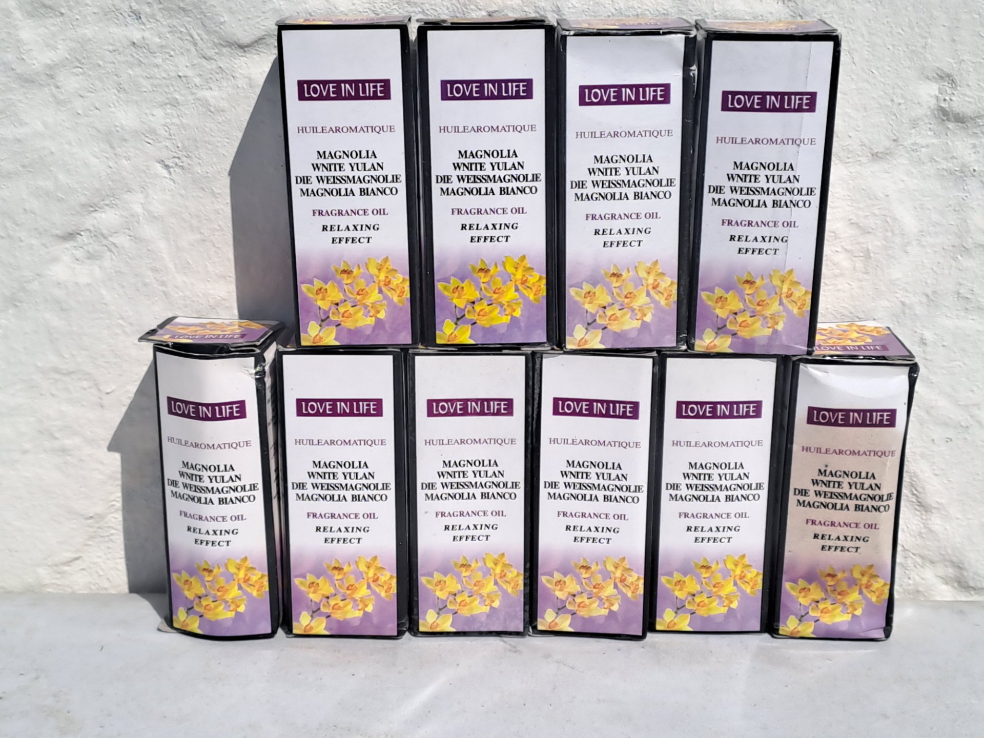 Lot of 10 x Love In Life — Magnolia / White Yulan fragrance oil (boxed, 10ml each) — sealed, boxes dented