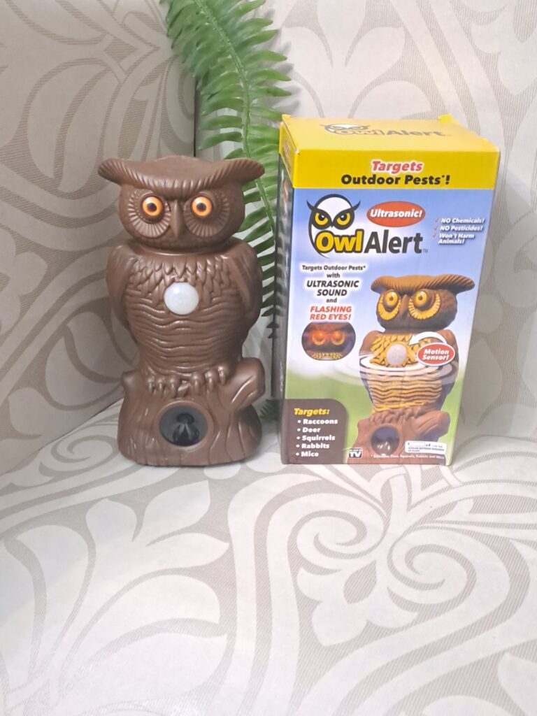 OwlAlert Ultrasonic Outdoor Pest Repeller (Brown Plastic Owl) with Original Box — Untested