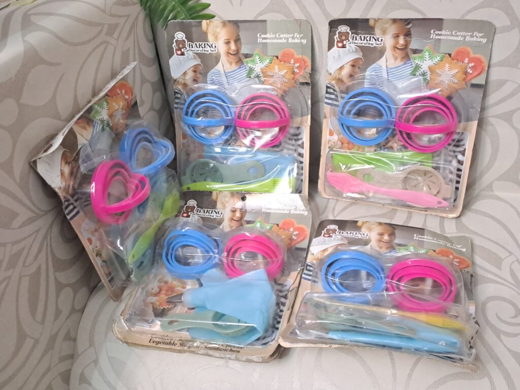 Lot of 5 Sealed Baking / Cookie Decorating Sets — Cutters, Piping Bag & Utensils (Packaging Damaged)