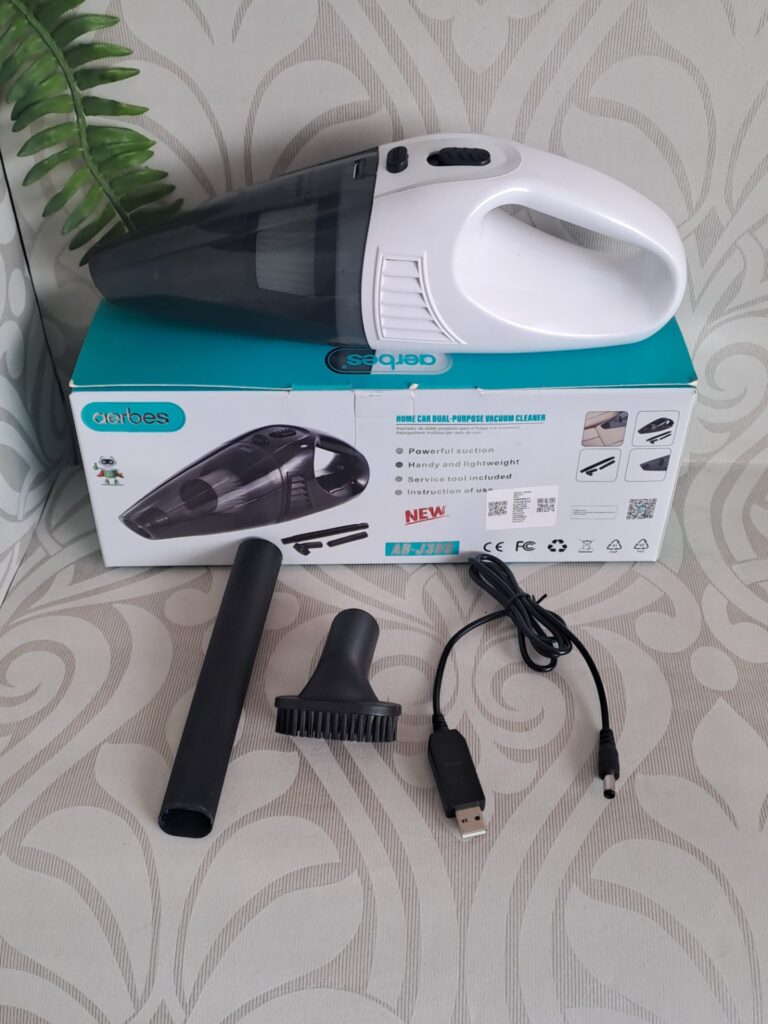 USB-rechargeable Handheld Vacuum Cleaner — Model AB-J386, Boxed with Nozzles & Brush