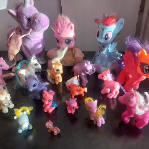 Lot of 18 Well‑Used Pony & Unicorn Toys — Mixed Vinyl & Plush, Mostly Unbranded (at least one My Little Pony‑style)