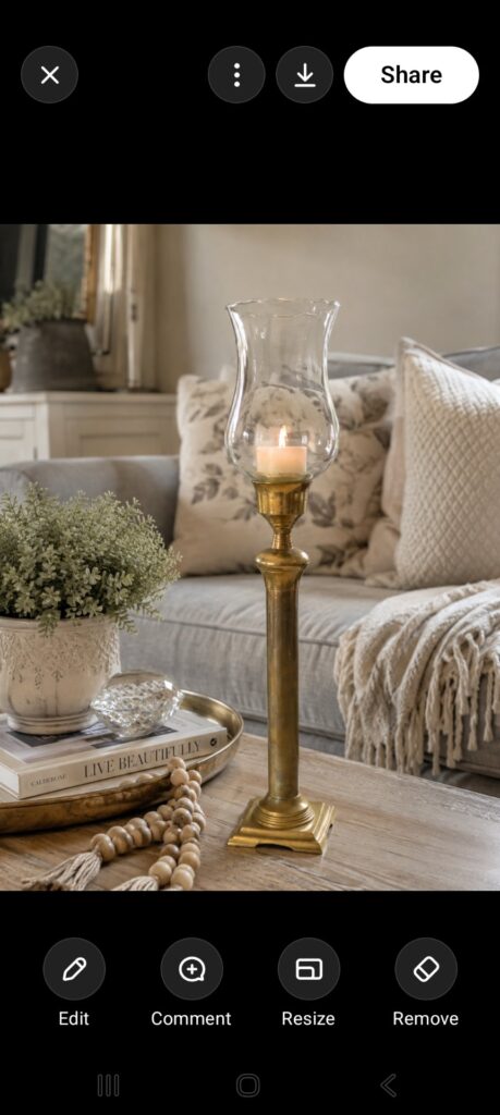 Tall Solid Brass Hurricane Candlestick with Removable Glass Chimney — Candle-Operated