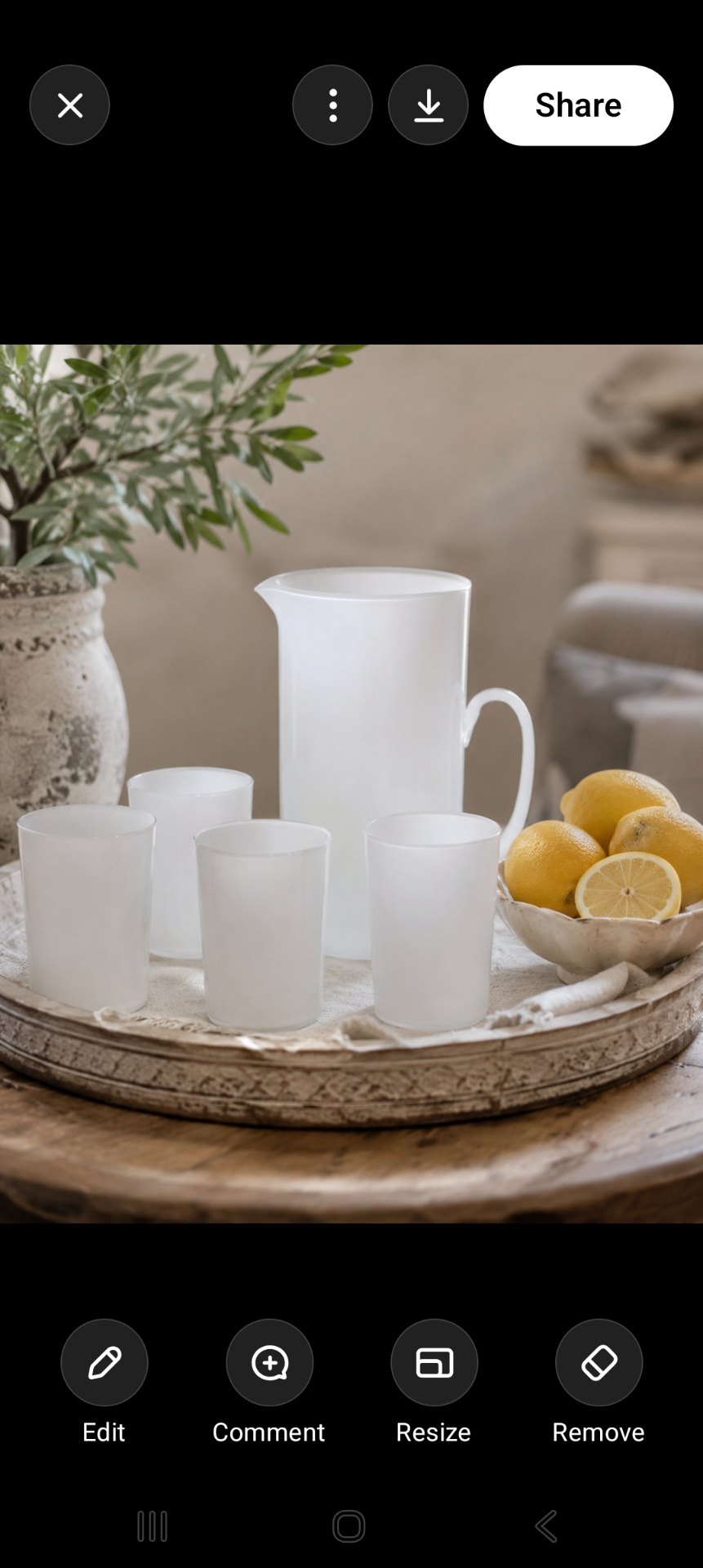 Vintage opal white glass pitcher + 4 matching tumblers — seller states Iittala Timo Sarpaneva i-350 (unconfirmed)