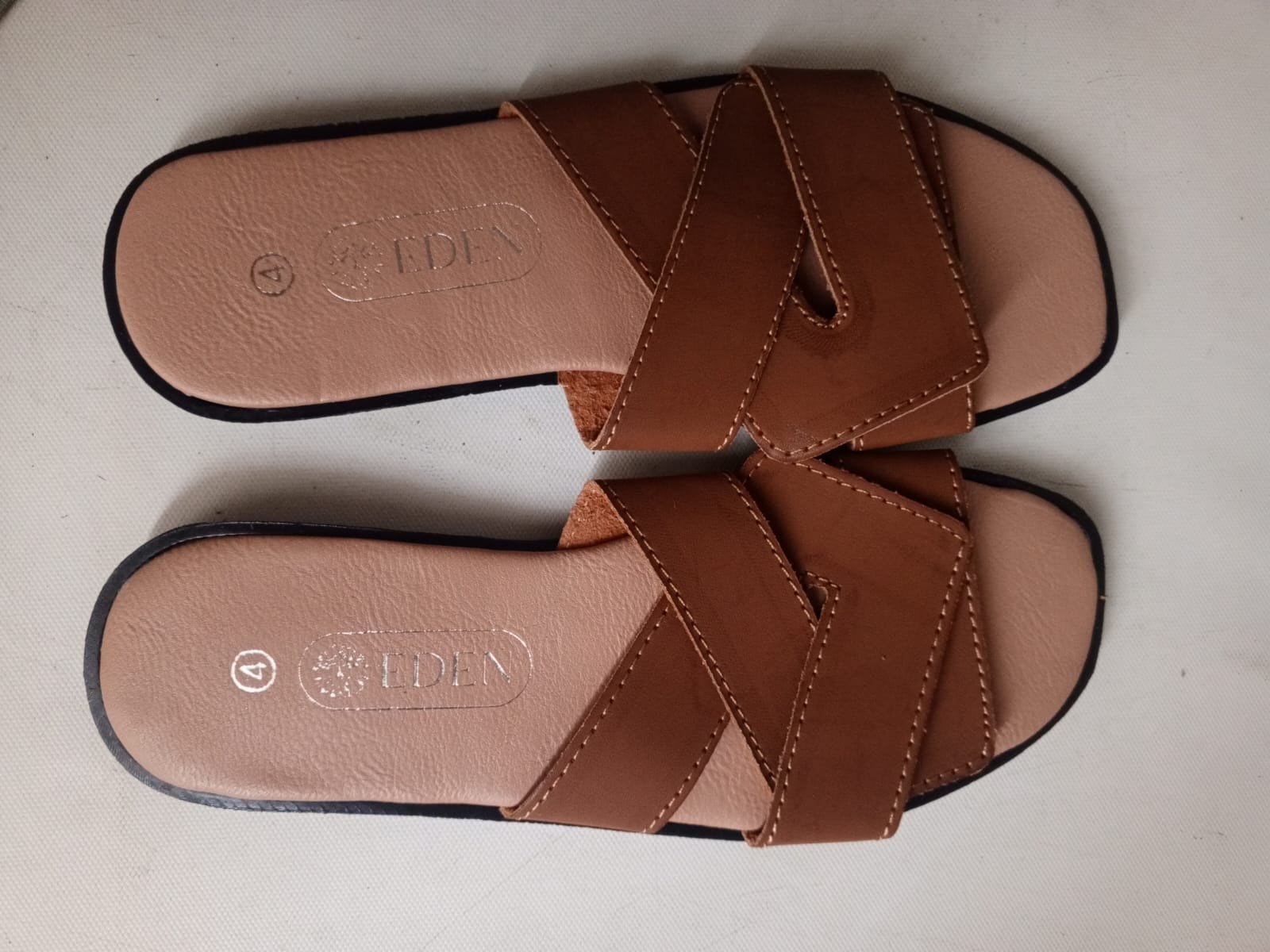 EDEN Brown Women’s Slide Sandals — Size UK 4, Cross-Strap Slip-On Pair