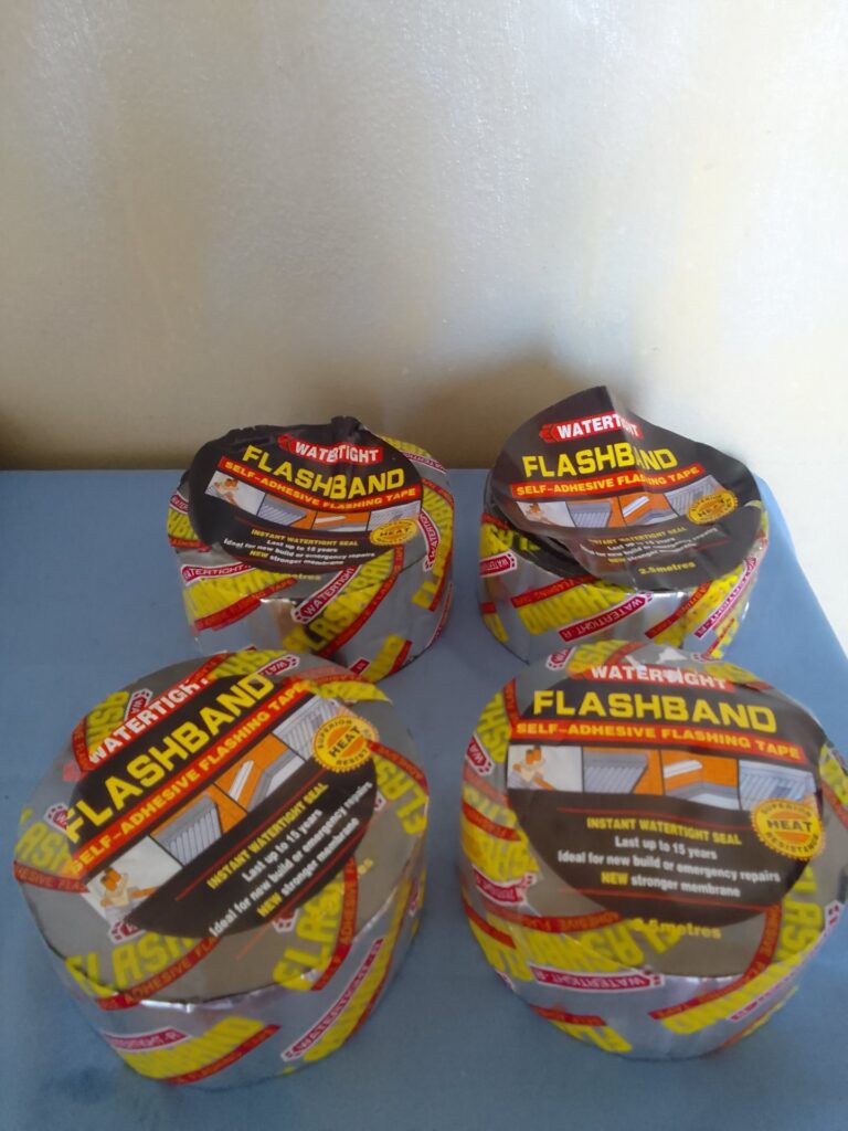 Lot of 4 x Watertight FLASHBAND self-adhesive flashing tape rolls — 2.5m each (sealed, packaging dented)