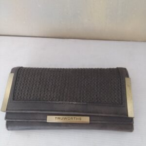 Ladies Truworths leather wallet / clutch — brown with brass trim, like-new (minor wear)