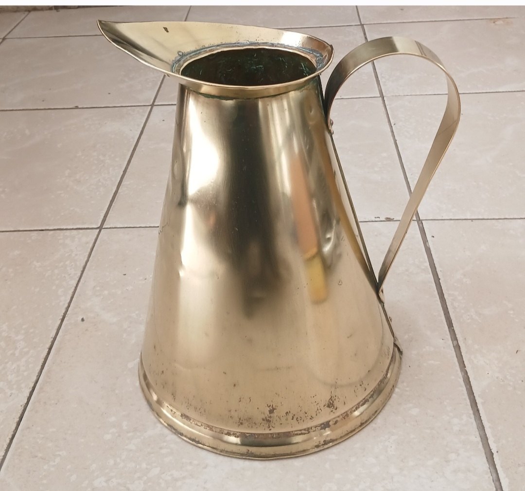 Brass Pitcher / Jug — Conical Decorative Pitcher, approx. 27 cm, visible dents & verdigris