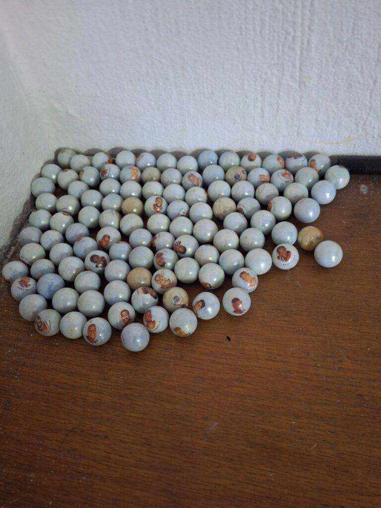 Lot of over 100 Glazed Ceramic Promotional Player-Portrait Marbles — Sports portraits, mixed condition