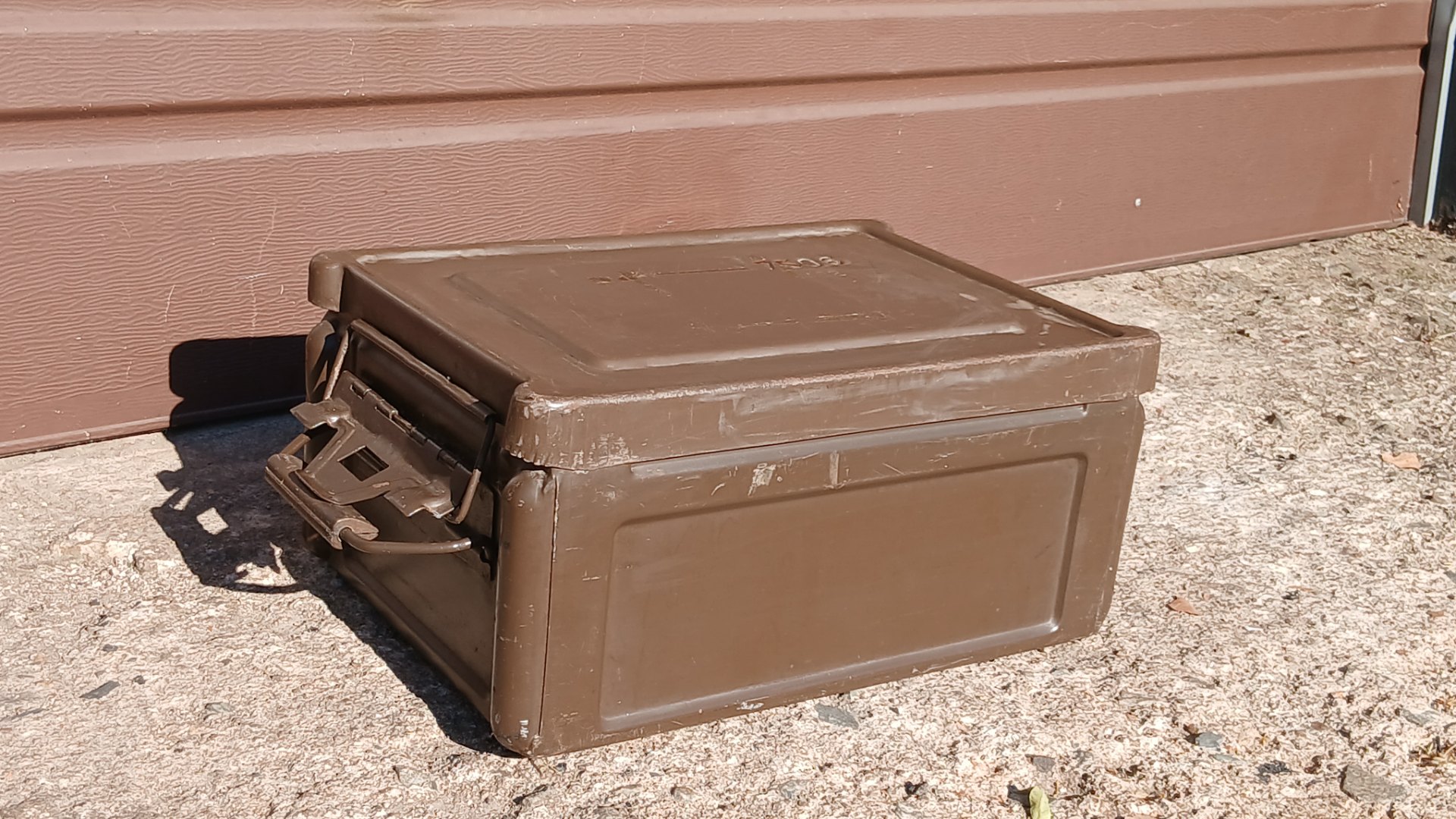 Vintage military amo box — metal storage / ammo-style case, painted, used condition